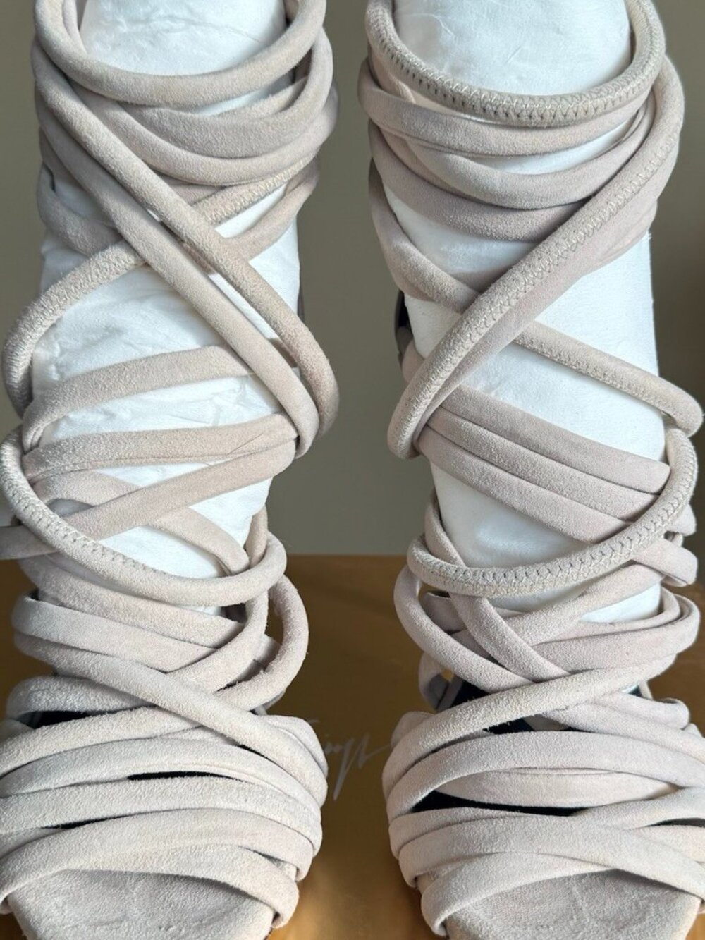 Giuseppe Zanotti Edizione 2016 Lace-Up Sandal Heels Nude Suede